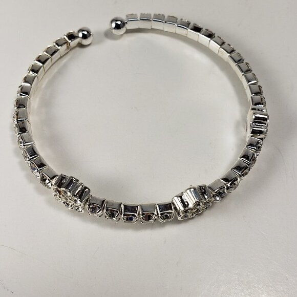 Polished Silver plated Crystal Rhinestone Cuff bracelet - Picture 1 of 4